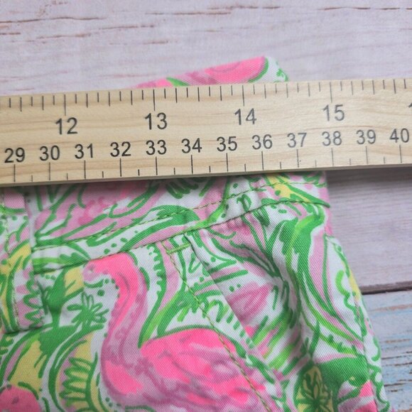 Lilly Pulitzer The Walsh Short Pink & Green Paisley Flamingo Print Womens Size 0 - Picture 7 of 8
